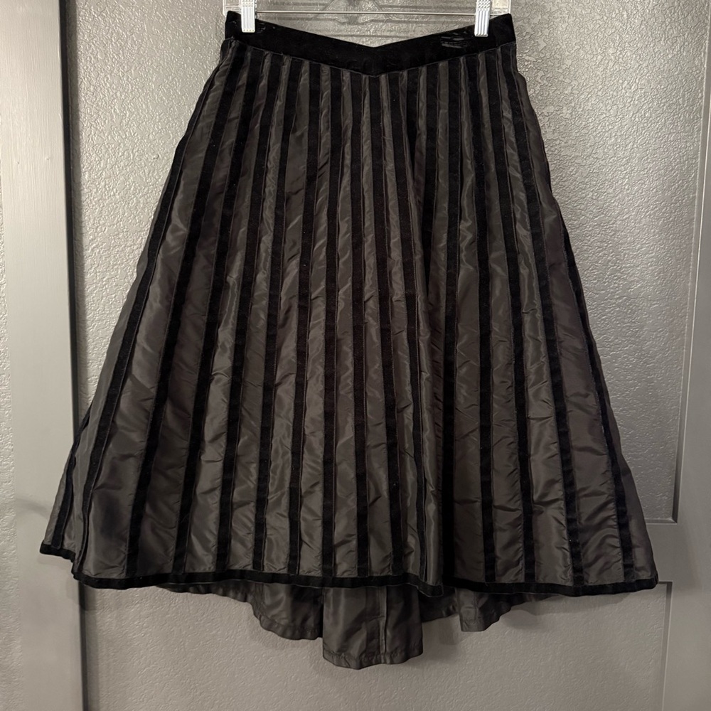 CHANEL • black striped taffeta midi skirt - silk & velvet - size 6 1998